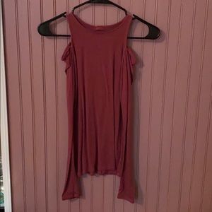 red cut out shoulder top